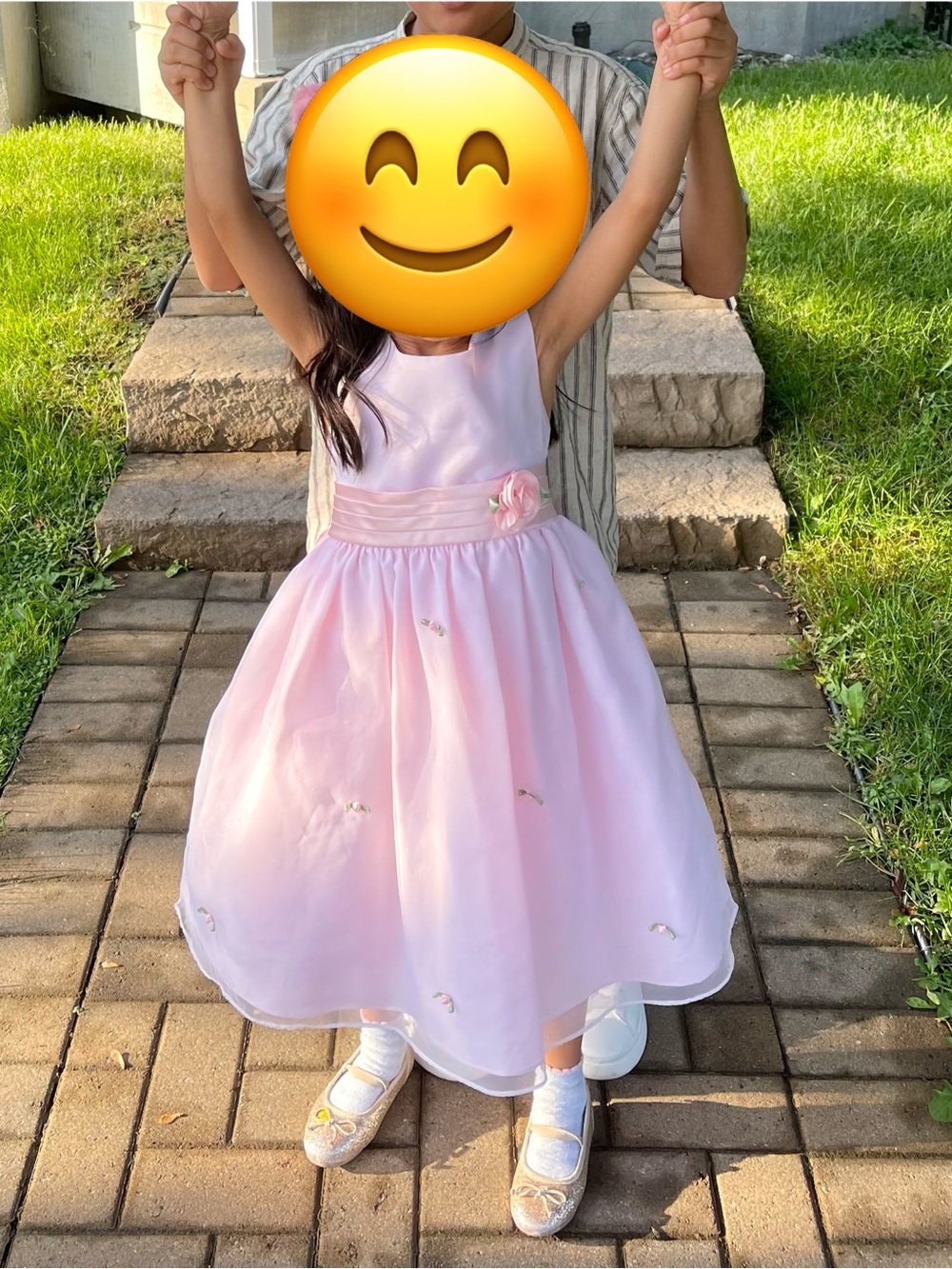 Little Girls' Pink Satin Waistflower Formal Dress